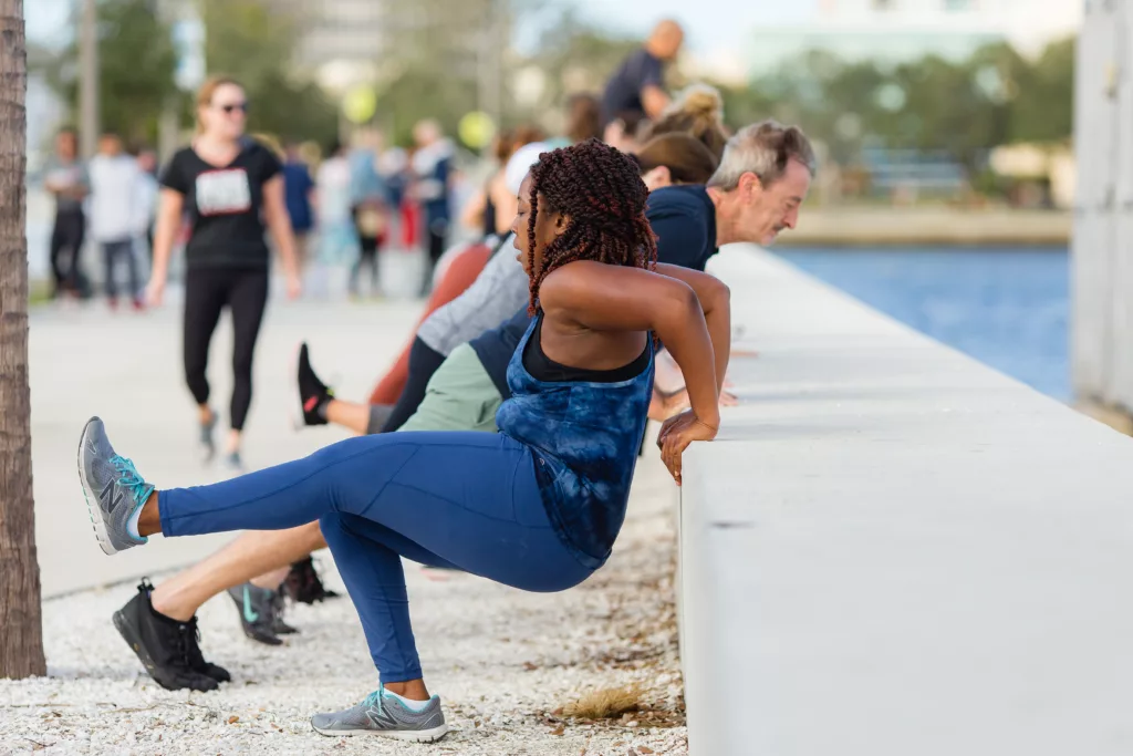 Women doing triceps dips